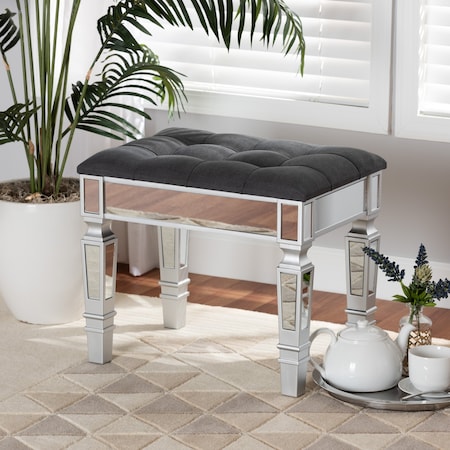 Baxton Studio Hedia Contemporary Glam and Luxe Grey Fabric Upholstered and Silver Finished Wood Ottoman 213-12262-ZORO